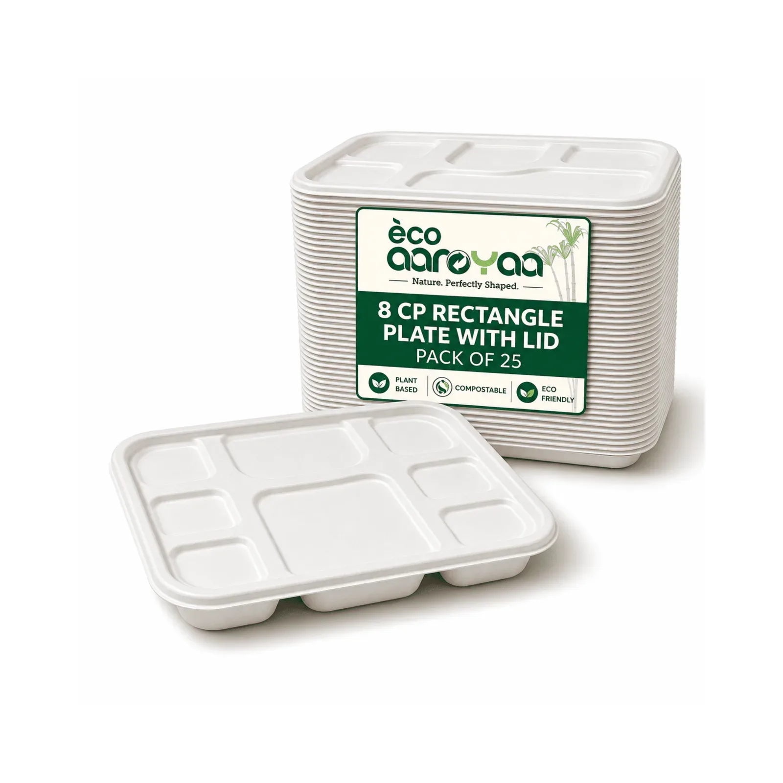 Aaroyaa 8 CP Rectangle Plate with Lid: The Ultimate Eco-Friendly Meal Packaging Solution