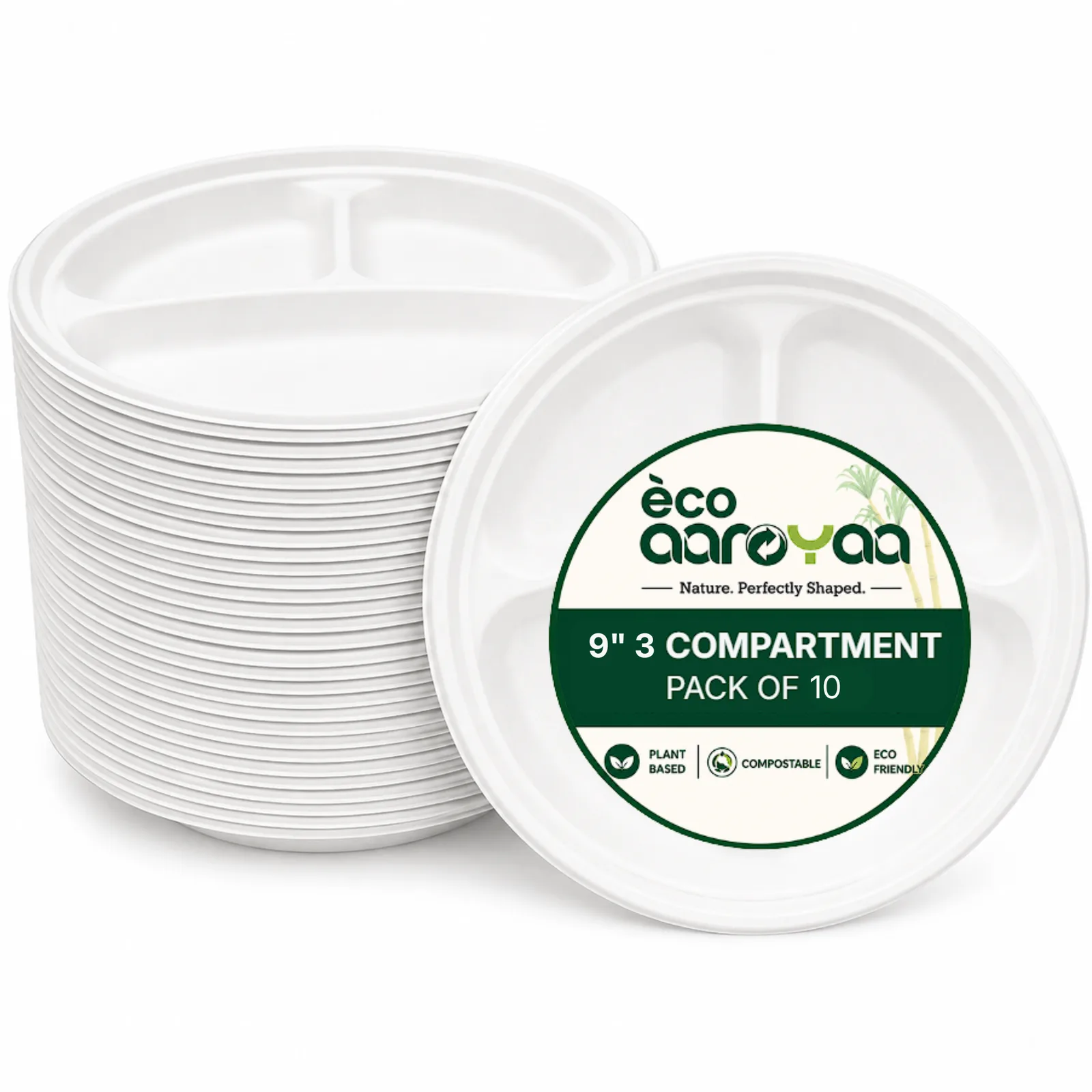 9" 3 COMPARTMENT ROUND PLATES (PACK OF 10)