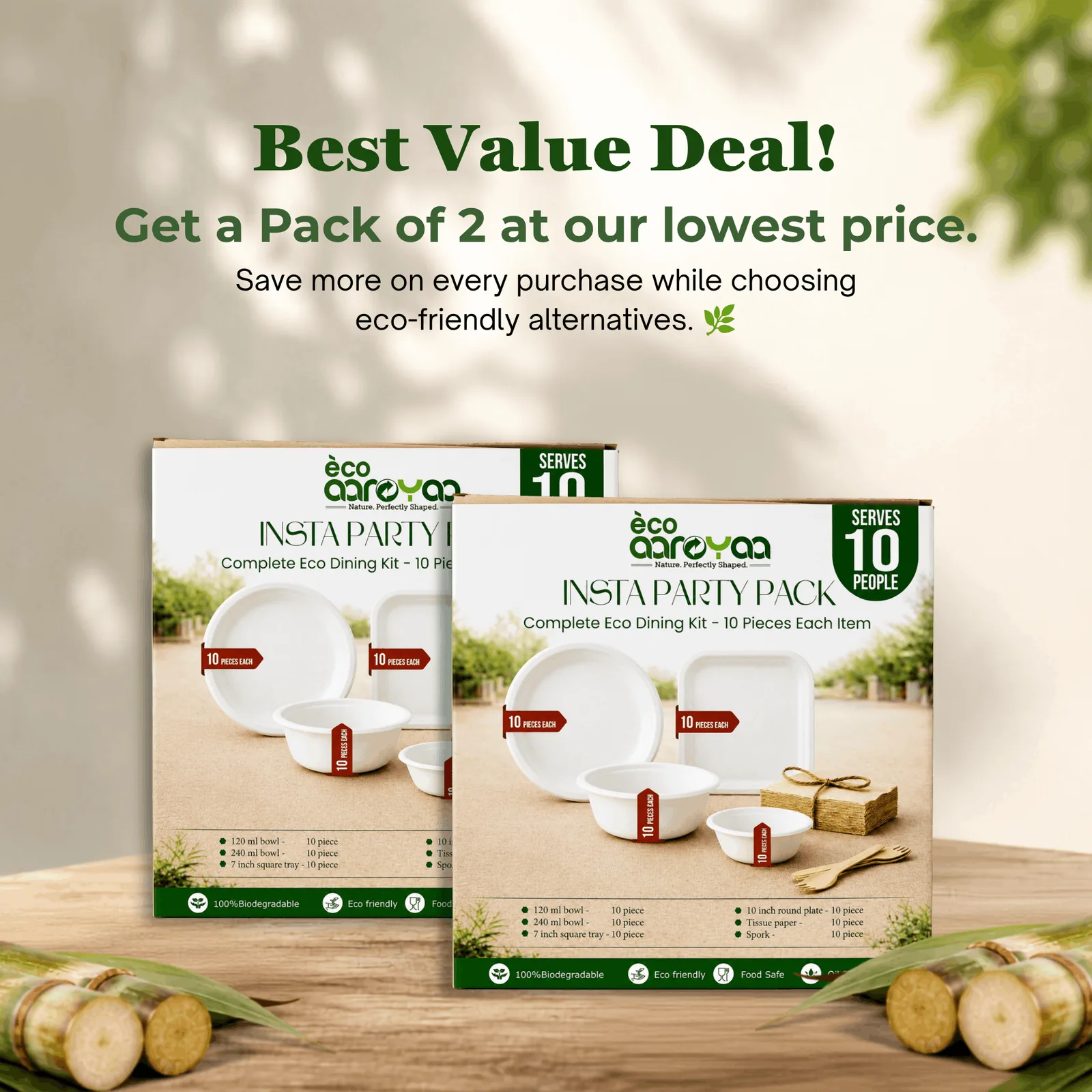 Insta Party Pack – Complete Eco-Friendly Dining Set for 10 Guests (2 pack) 3