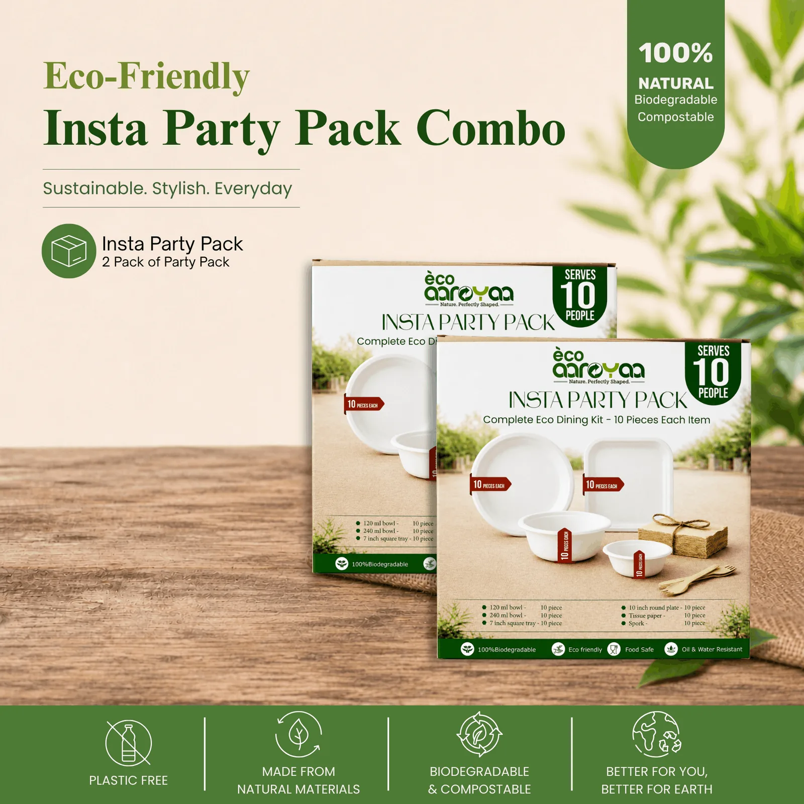 Insta Party Pack – Complete Eco-Friendly Dining Set for 10 Guests (2 pack) 4