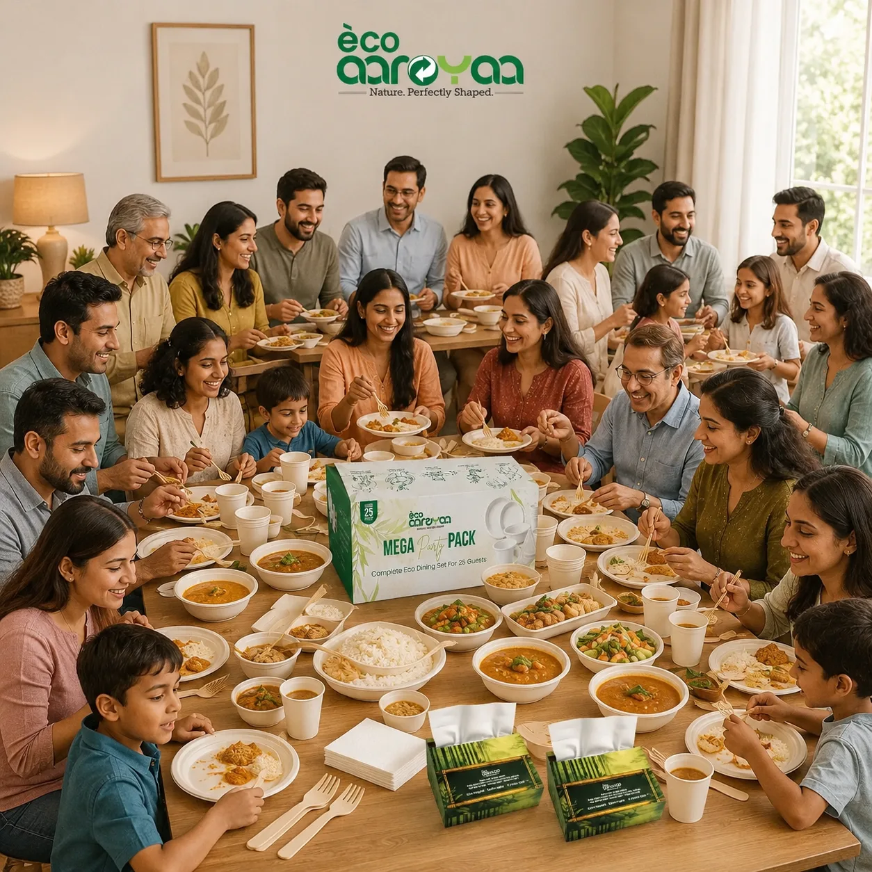 Eco Aaroyaa Mega Party Pack – Complete Eco Dining Set for 25 Guests 3