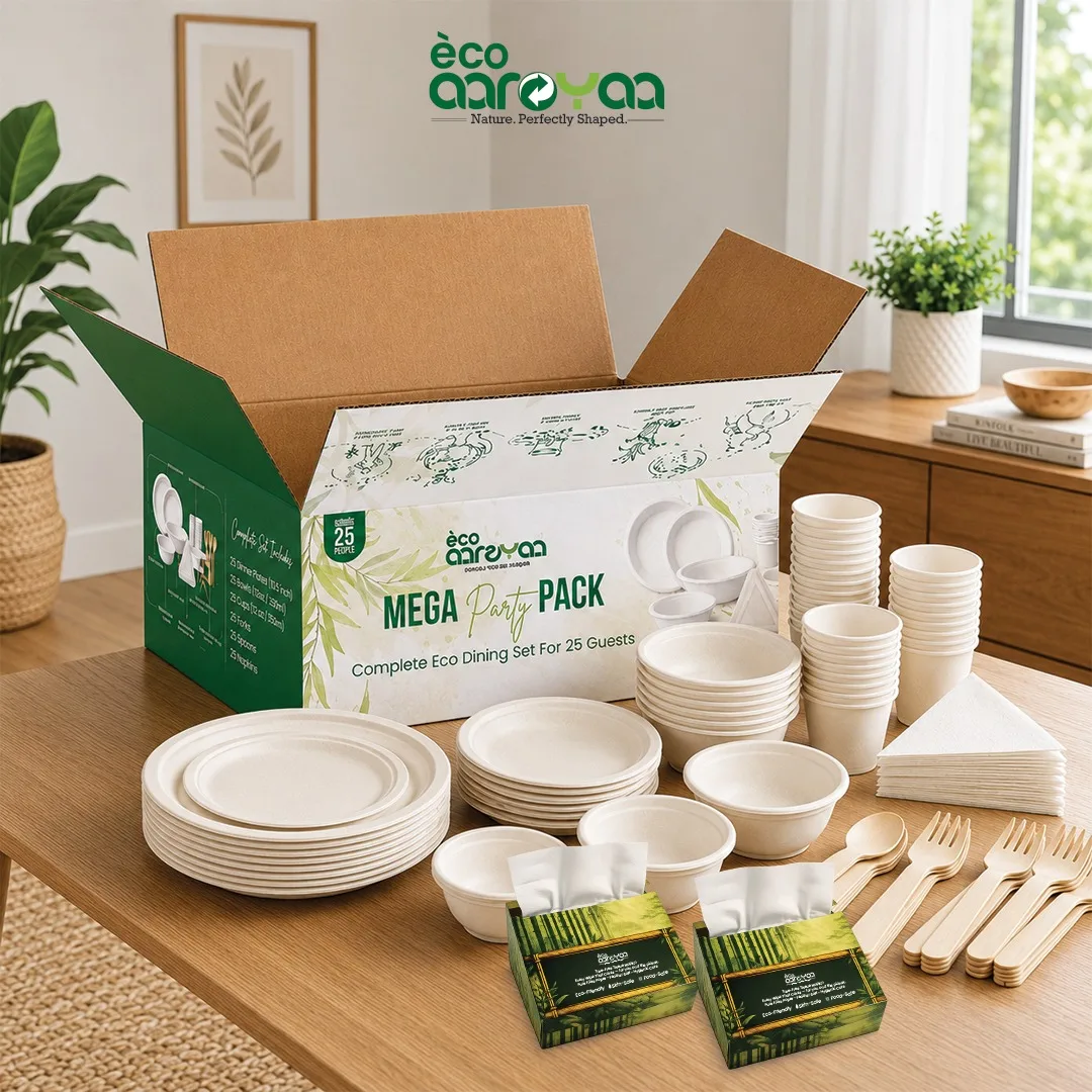 Eco Aaroyaa Mega Party Pack – Complete Eco Dining Set for 25 Guests 4